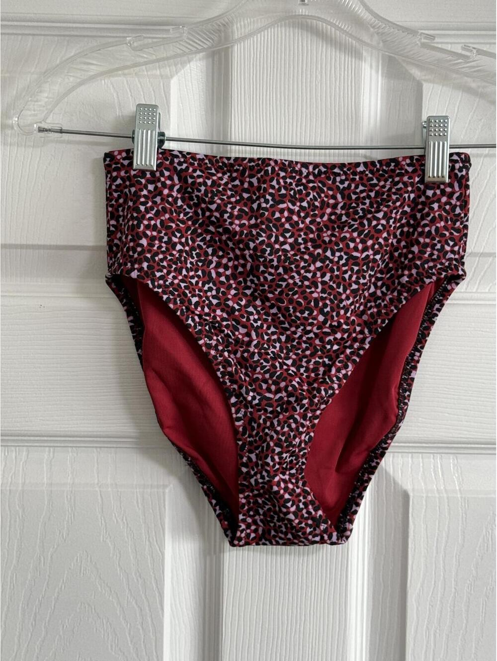 Amazon Essentials Red Leopard Print High‑Waisted Bikini Bottoms – XS